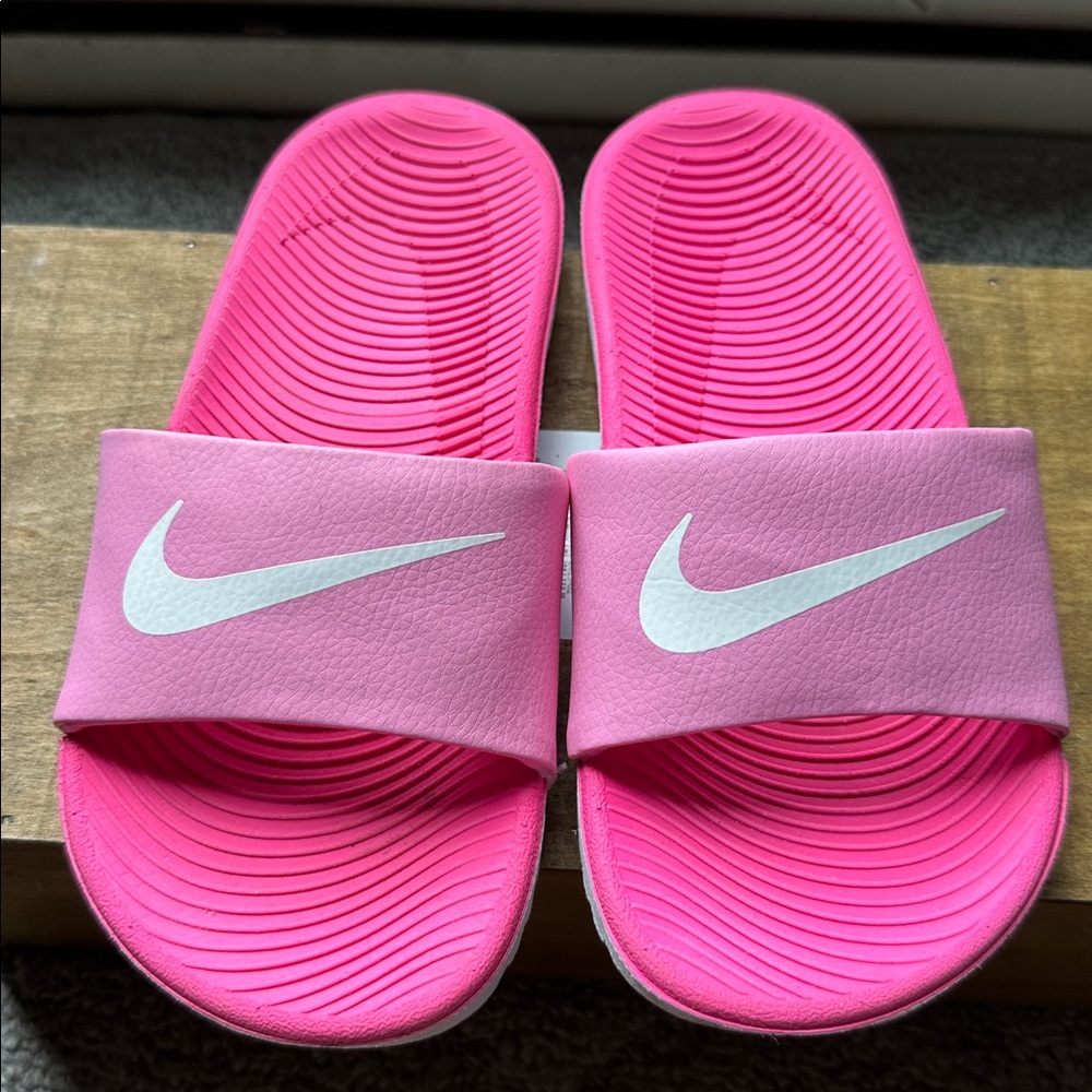 Nike Bright Pink Slides with White Logo